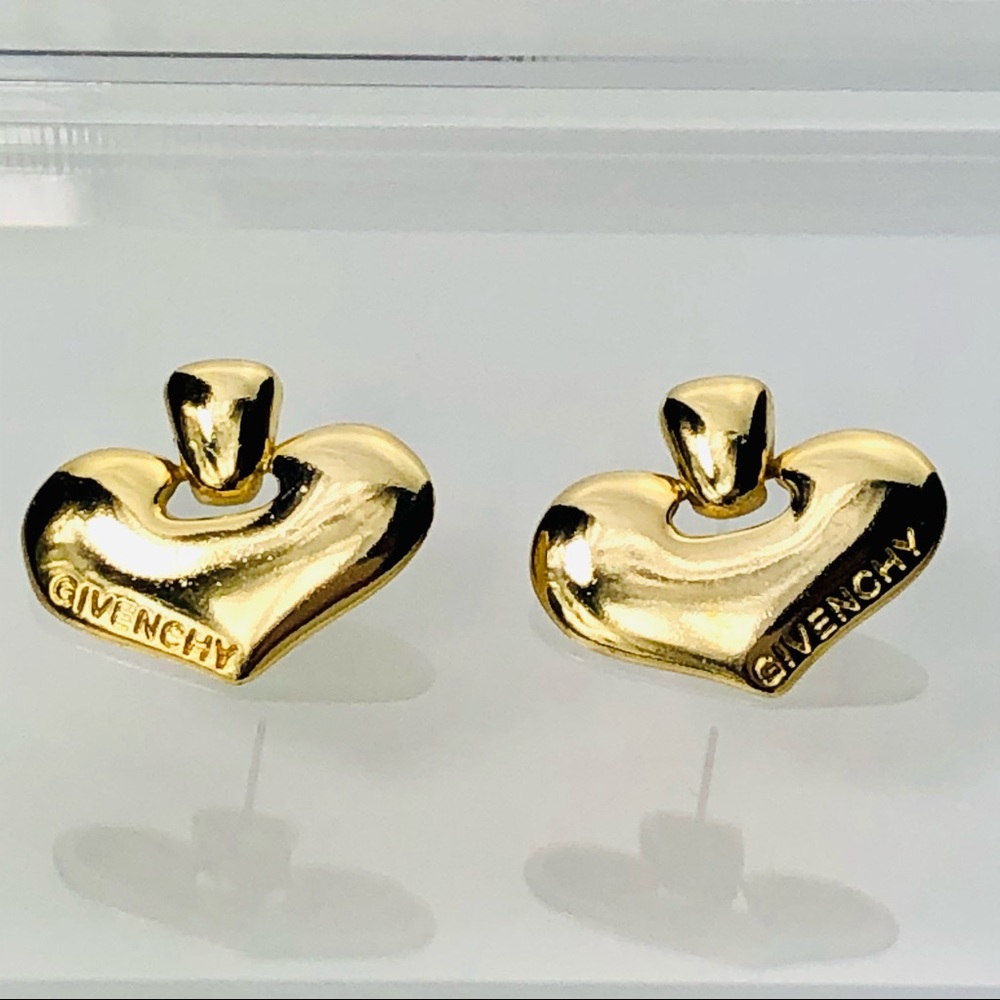 RARE VINTAGE 80s BIJOUX GIVENCHY SPELL OUT LOGO HEART DOOR KNOCKER EARRINGS